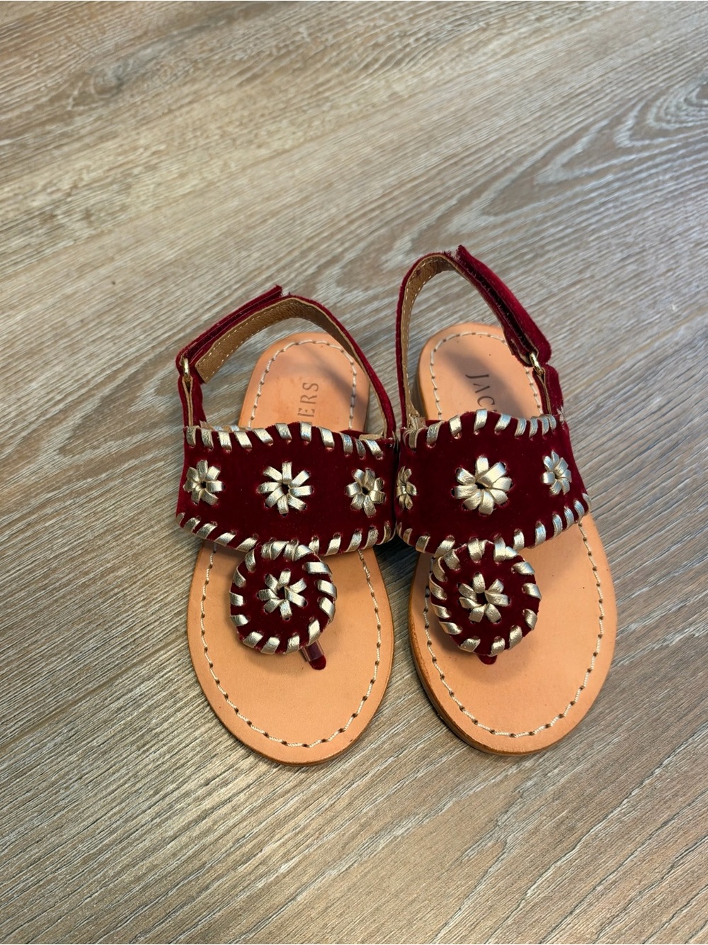 Jack Rogers Burgundy Velvet Floral Thong Sandals